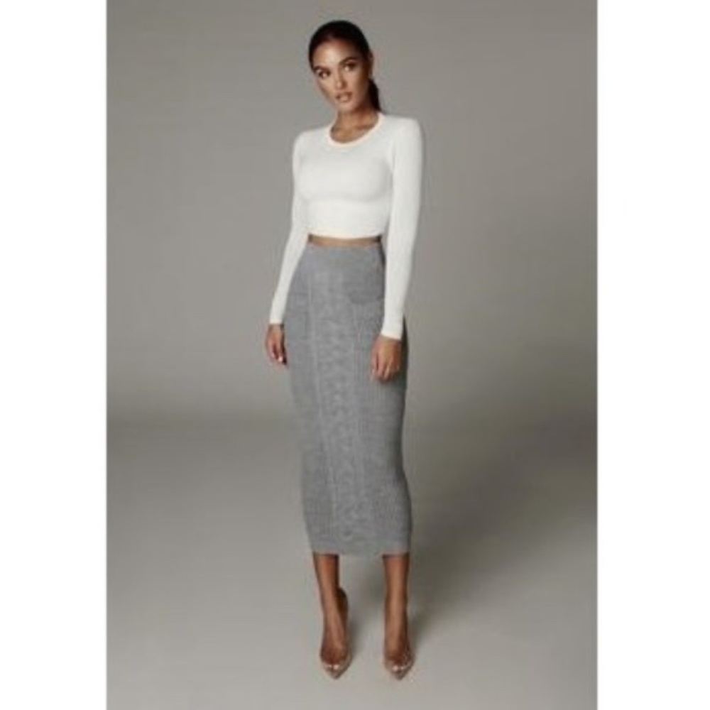 JLUXLABEL Missy Cable Sweater Midi Skirt GREY Medium